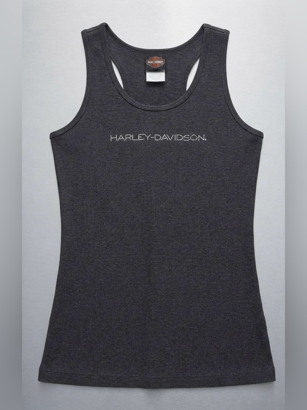 Harley-Davidson Women's Dark Charcoal Ribbed Tank with Logo - Just enough bling!